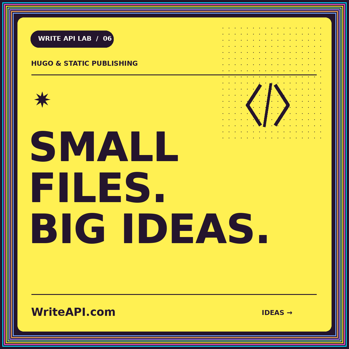 Typography card: SMALL FILES. BIG IDEAS. — WriteAPI.com